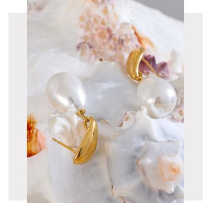 Pearl Drop Elegant Earrings Stylish Stainless Steel Versatile Daily Jewelry