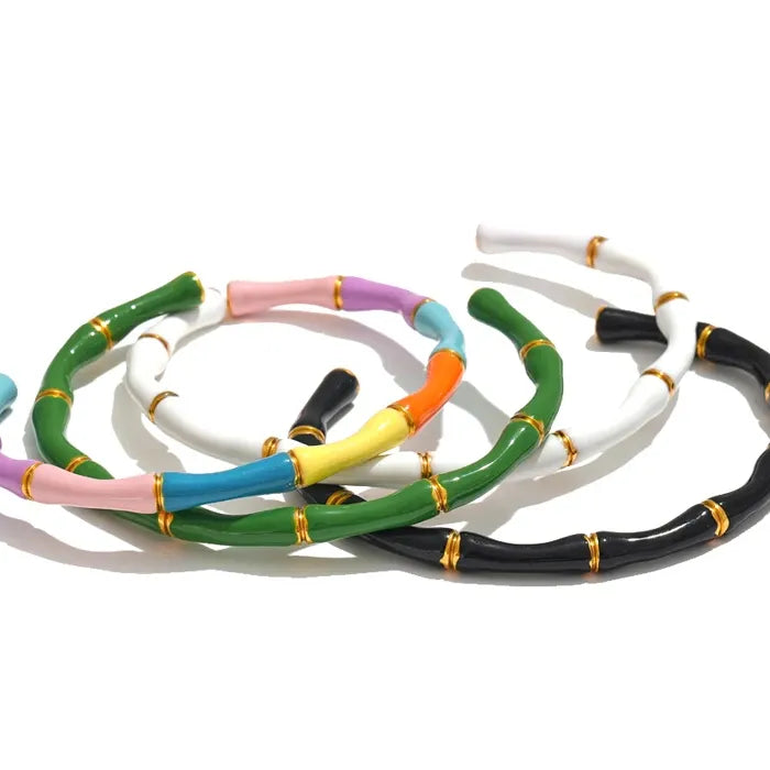 Colorful Enamel Bamboo Cuff – Gold Plated Stainless Steel