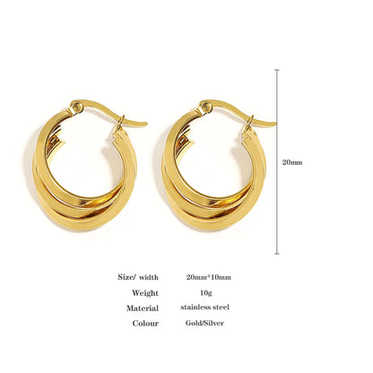Greatera Trendy Stainless Steel Twisted Tricolor Hoop Earrings for Women Layered Round Circle Metal Earrings Waterproof Jewelry