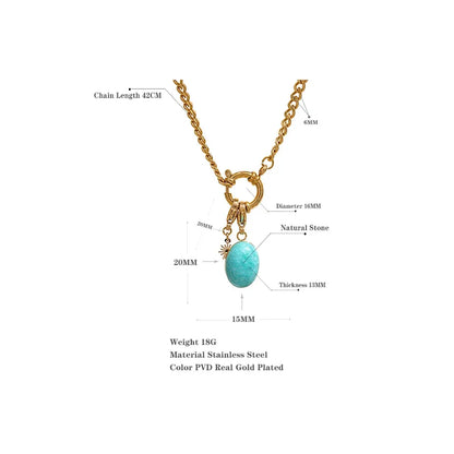 Blue Natural Stone Star Pendant Necklace – Waterproof Stainless Steel