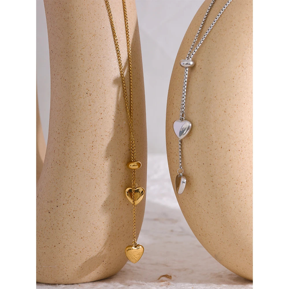 Gold Plated Heart Necklace with Pull-Out Long Pendant – Trendy Jewelry