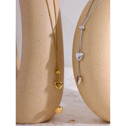 Gold Plated Heart Necklace with Pull-Out Long Pendant – Trendy Jewelry