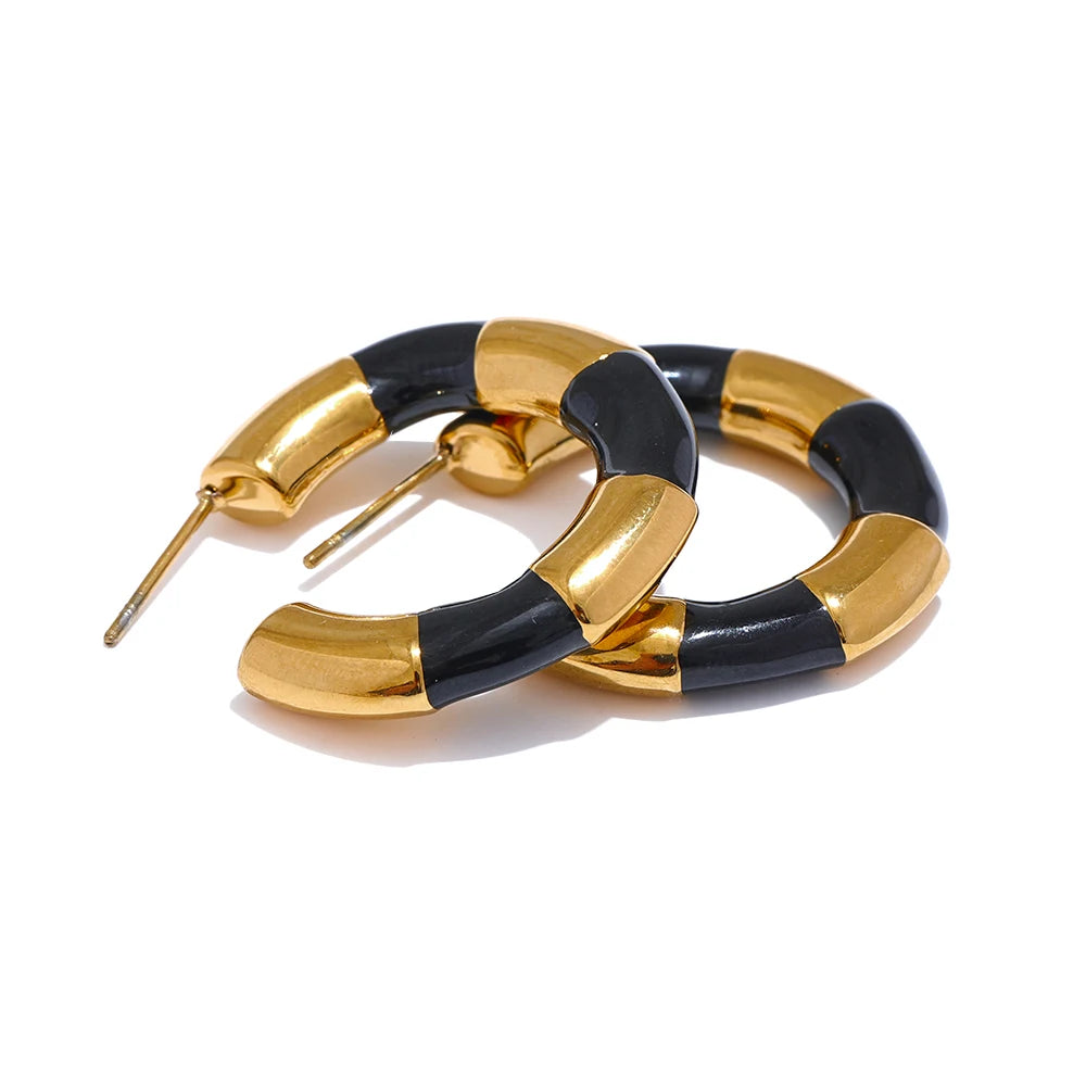 Multi Color Enamel Stainless Steel C-Shape Geometric Unique Earrings Waterproof Classic Stylish Jewelry