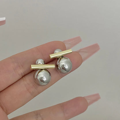 Greatera Trendy Two Tone Double Metal Ball Drop Earrings For Women Gold Silver Color Geometric Statement Earrings Jewelry 2023