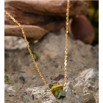 Fashion Olive Green Zirconia Necklace – Chic Gold Pendant Jewelry