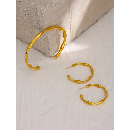 Bamboo Texture Cuff Bracelet – 18K Gold Plated Stainless Steel