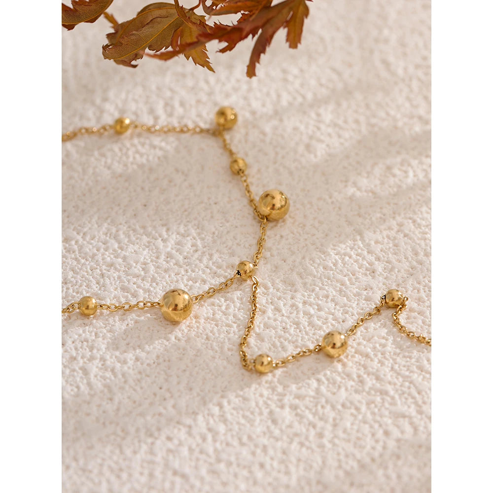 Gold Stainless Steel Finger Hand Bracelet – 18K Plated Beaded Jewelry