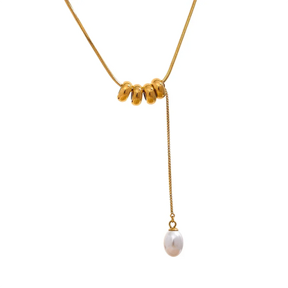 Elegant Gold Plated Pearl Necklace – Round Beads Drop Design