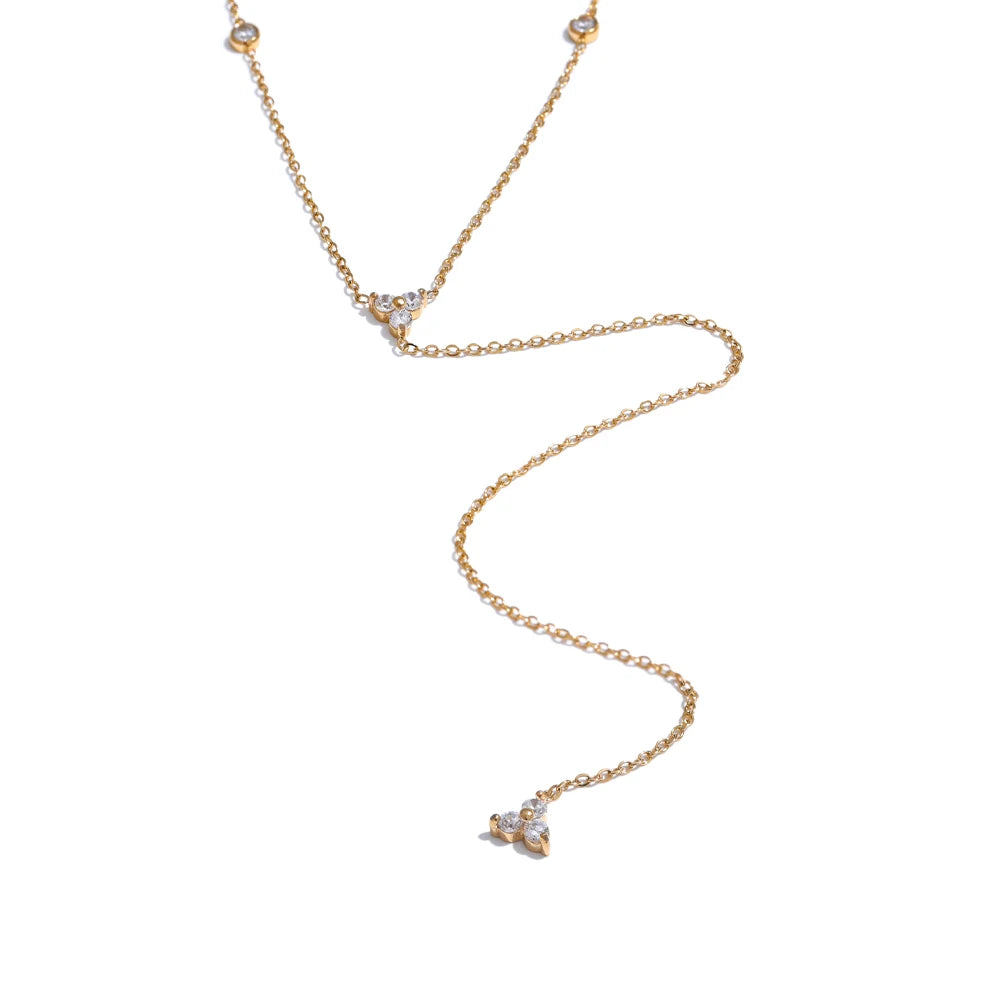 Cubic Zirconia Gold Necklace – Long Chain, Elegant Bling Jewelry