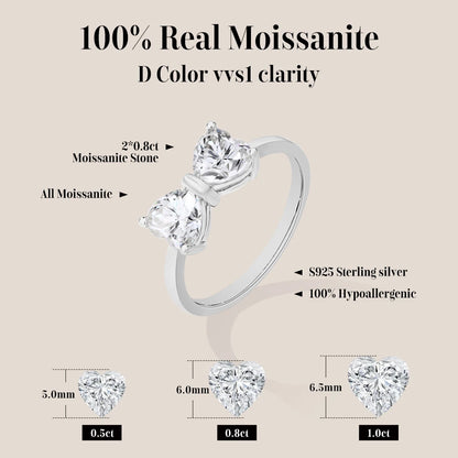 Luxe Jewels Valentine's Day Uniting Hearts 925 Sterling Silver Moissanite Ring (2pcs 0.8ct Heart-cut D VVS1)