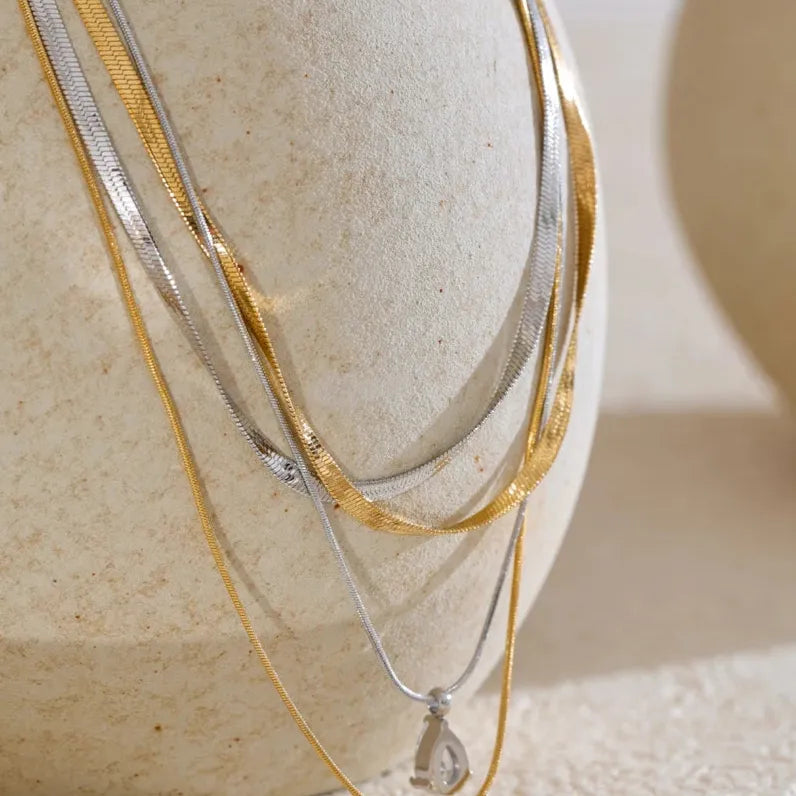 Double Layer Water Drop Pendant 18K Gold Plated Necklace