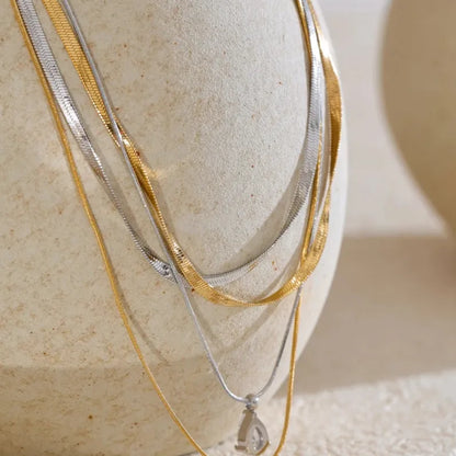 Double Layer Water Drop Pendant 18K Gold Plated Necklace