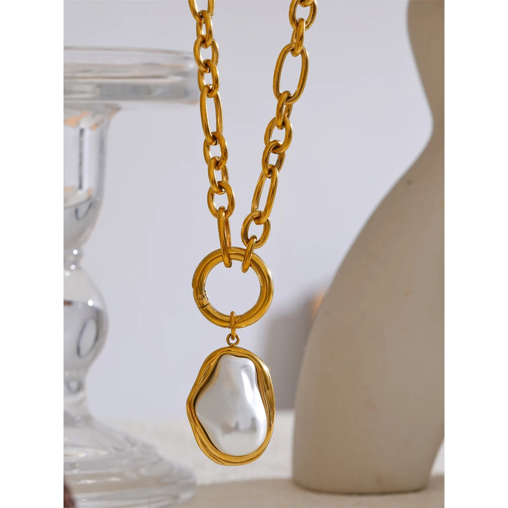 50CM Baroque Pearl Pendant Necklace – Gold Stainless Steel