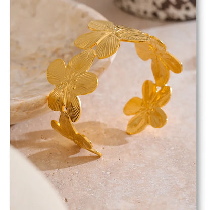 Luxe Jewels Waterproof 18K Golden Plated Stainless Steel Flower Bracelet Bangle Daily Wear Fashion Trendy Jewelry