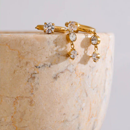 Gold Plated Stainless Steel Cubic Zirconia Drop Earrings