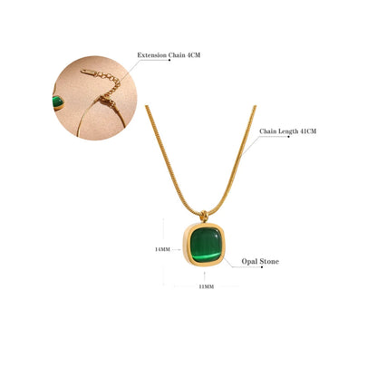Boho Green Opal Square Pendant Necklace – Gold Plated Jewelry