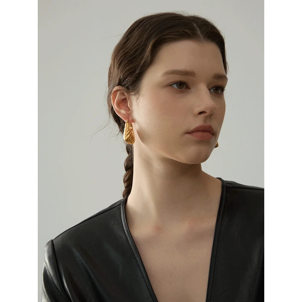 Stainless Steel Hollow Chunky Hoop Earrings Gold Silver Color Waterproof Jewelry for Women