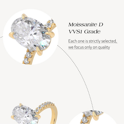 Luxe Jewels Oval Cut 3.0CT All Moissanite Ring - 925 Sterling Silver Engagement Ring