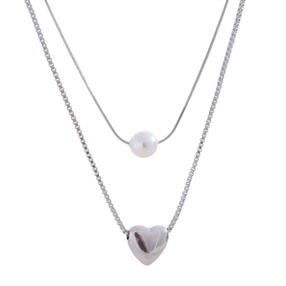 Two-Layer Heart and Pearl Necklace – Elegant Pendant Jewelry