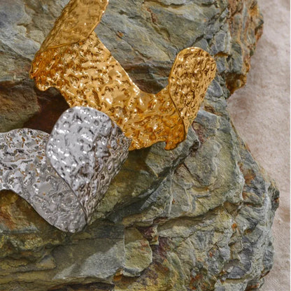 Hammered Wide Open Cuff – 18K Gold Stainless Steel Bracelet