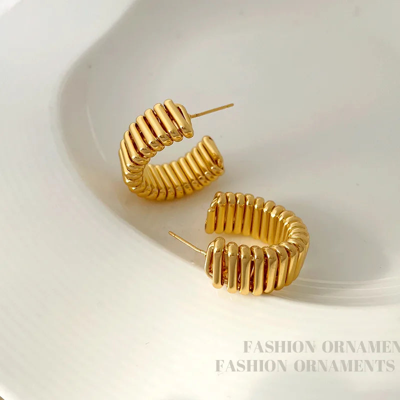 925 Silver Needle Modern Jewelry Metal Hoop Earrings 2022 New Trend Hot Selling Gold Color Fashion Drop Earrings For Women