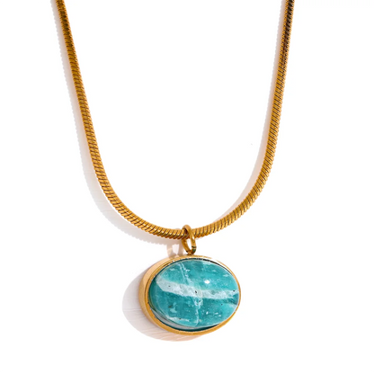 Amazonite Natural Stone Pendant Necklace – Gold and Silver Plated Chain