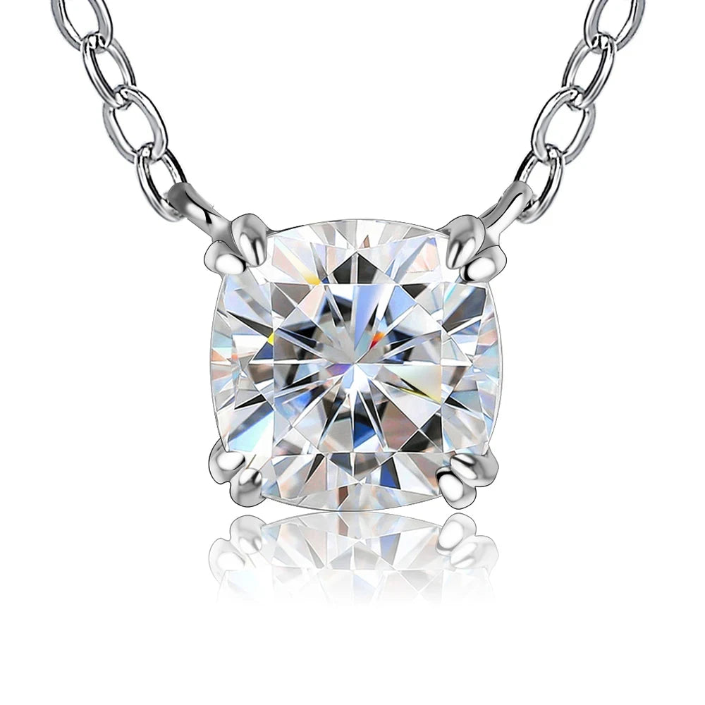 925 Silver Necklace Pendant Cushion Cut 1.0ct D Color White Moissanite Elegant Necklace