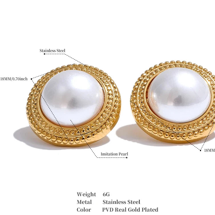 Korean Imitation Pearls Round Stud Earrings Hypoallergenic Elegant Classic Daily Fashion Gold & Platinum PVD Plated Jewelry