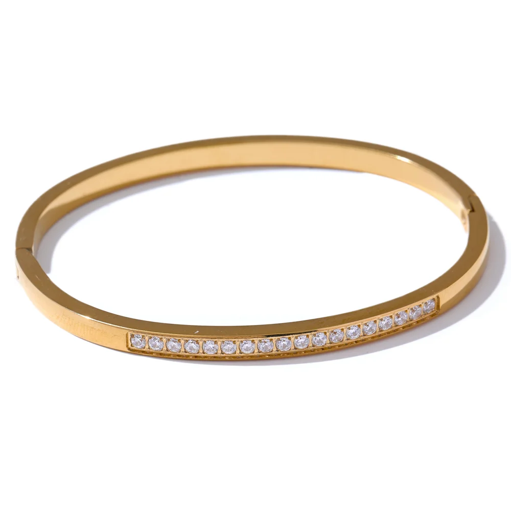 Cubic Zirconia Bangle – 60mm Gold-Plated Stainless Steel Daily Bracelet