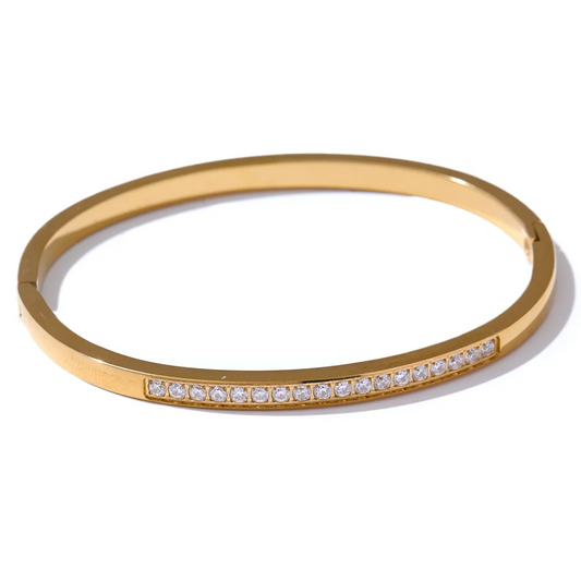 Cubic Zirconia Bangle – 60mm Gold-Plated Stainless Steel Daily Bracelet