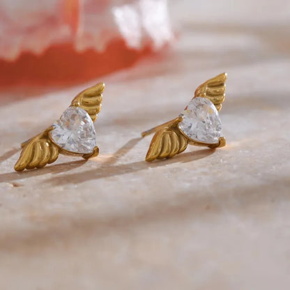 Cubic Zirconia Gold Wing Stud Earrings – Hypoallergenic, Dazzling