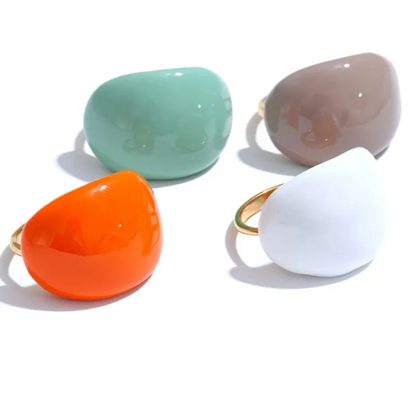 Luxe Jewels Stainless Steel Coloured Enamel Adjustable Ring – Waterproof Jewelry