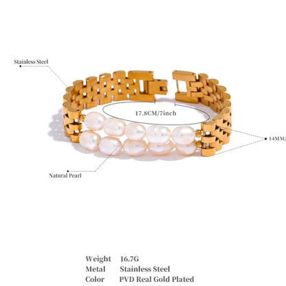 Luxury Pearl Cuban Bracelet – 18K Gold Plated 316L Stainless Steel Waterproof