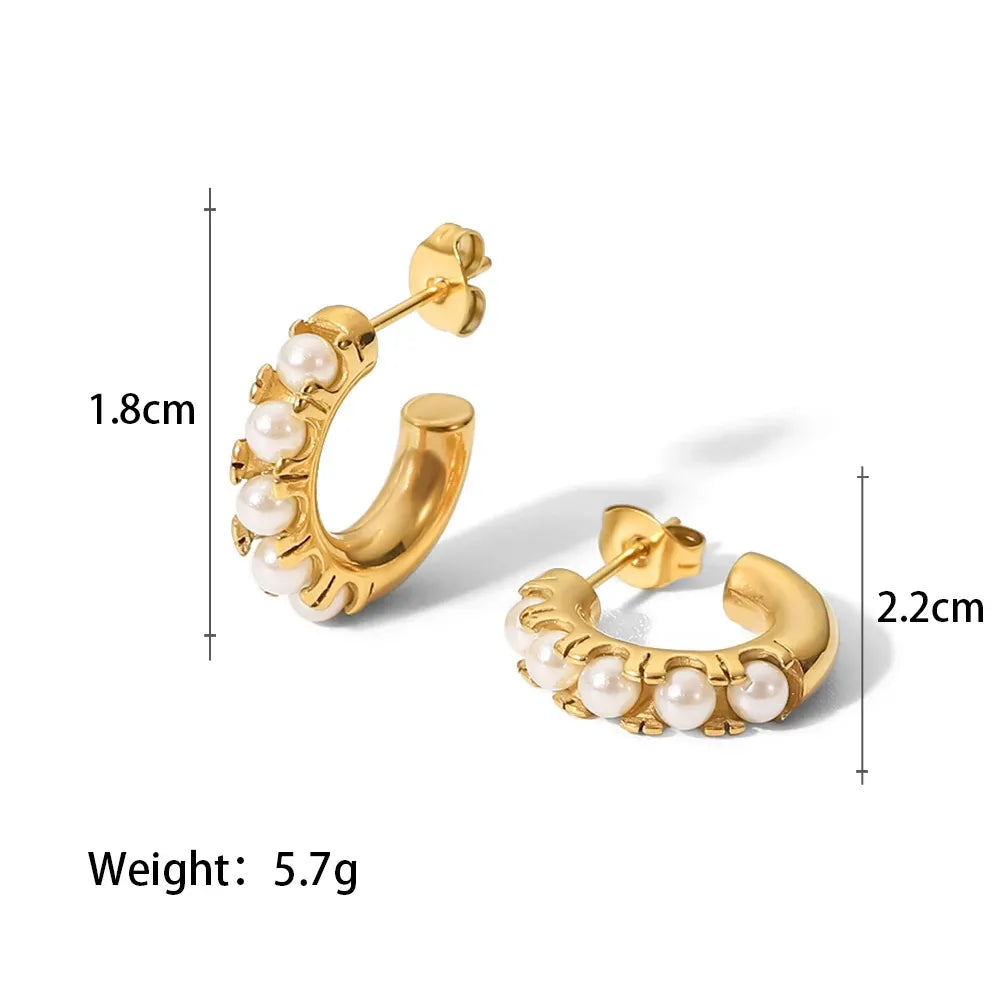 Uworld Exquisite Luxury Stainless Steel  Pearls Beads Hoop Huggie Earrings Romantic Elegant Fashion Charm Trendy Chic Jewelry