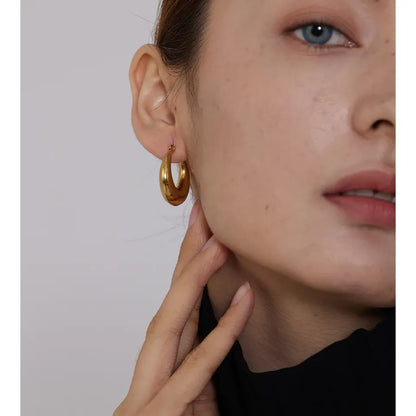 Stainless Steel Geometric Hoop Earrings Jewelry for Women - 18K Earrings Gold Plated