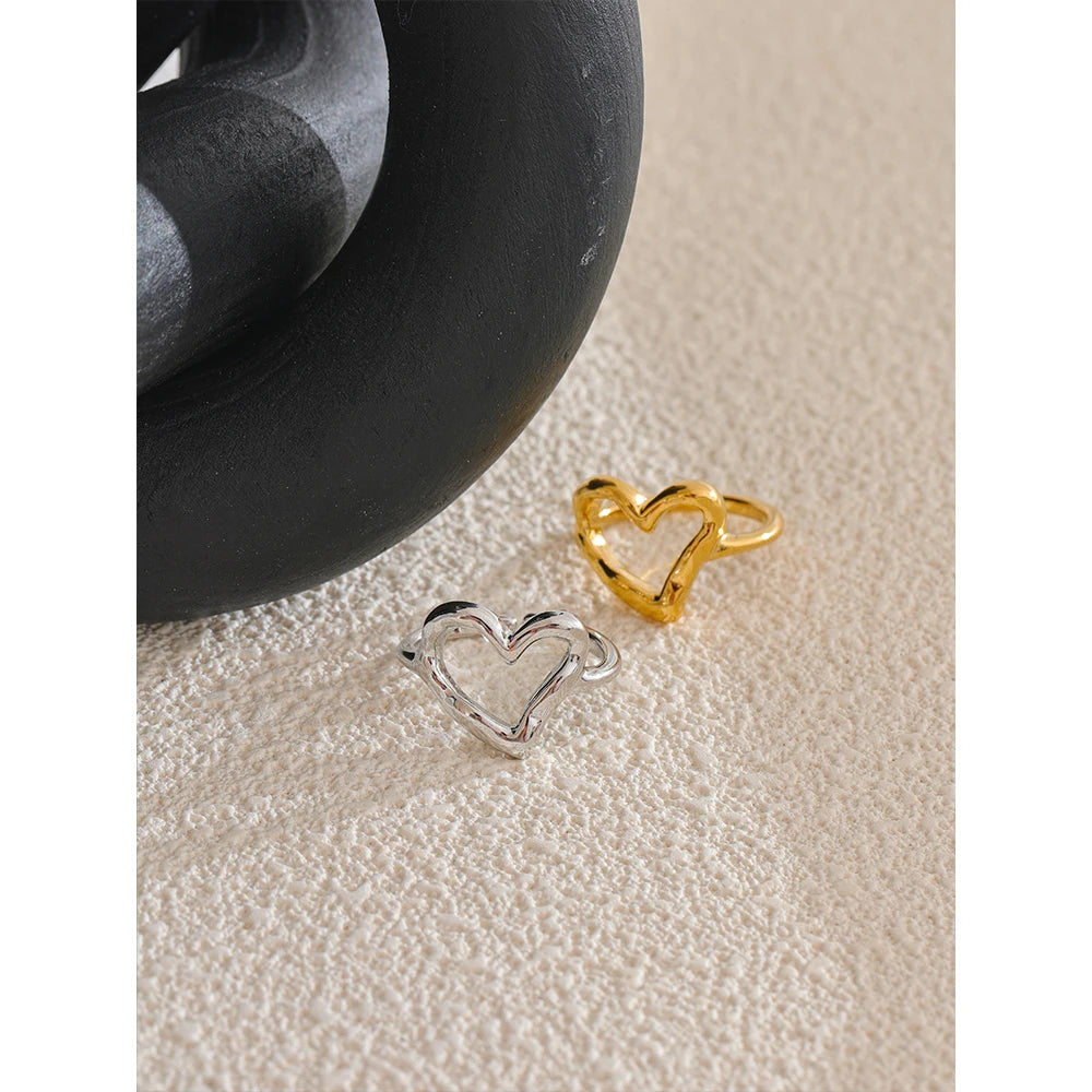 Luxe Jewels Women’s Stainless Steel Heart Love Ring - 18K Gold Plated Jewelry