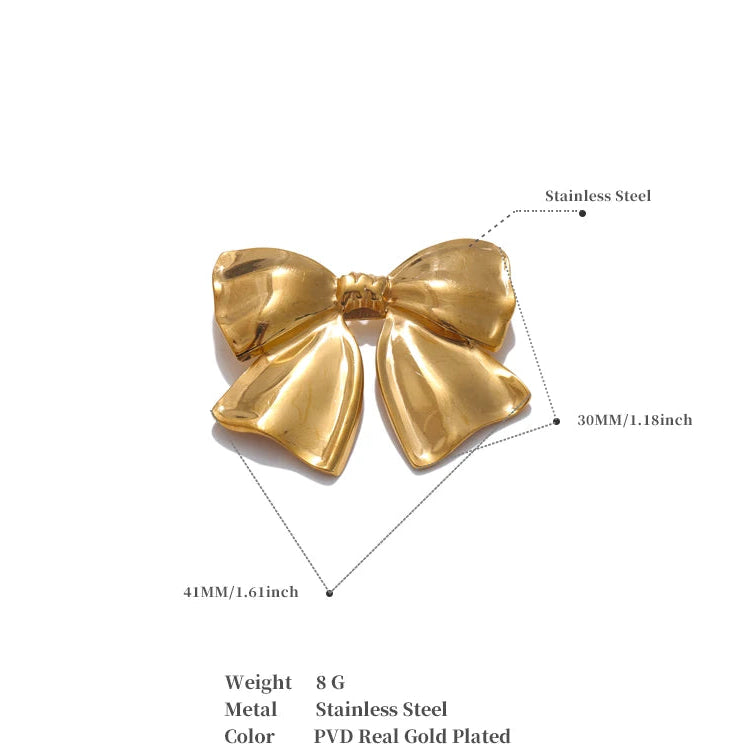 Bow Knot Metal Brooch – 18K PVD Gold Plated Stainless Steel Pin
