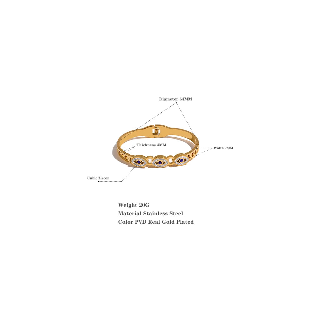 Evil Eye Zircon Bangle – 18K Gold Stainless Steel Waterproof