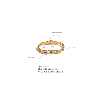 Evil Eye Zircon Bangle – 18K Gold Stainless Steel Waterproof