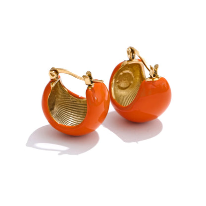 Black White Green Enamel Geometric Waterproof Stainless Steel - Chunky Round Hoop Earrings Women Stylish Jewelry