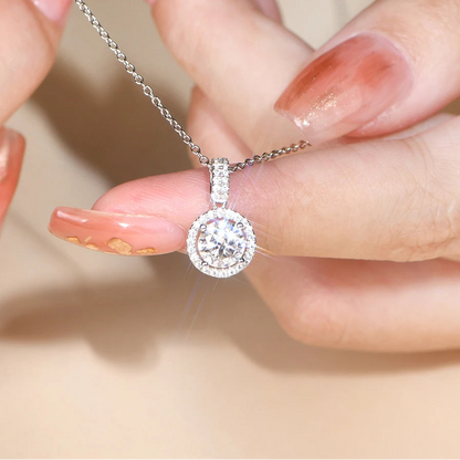 Luxury Moissanite Gemstone Pendant Necklace (Round 6.5mm 1CT) 925 Silver Rhodium plating Pendant For Women