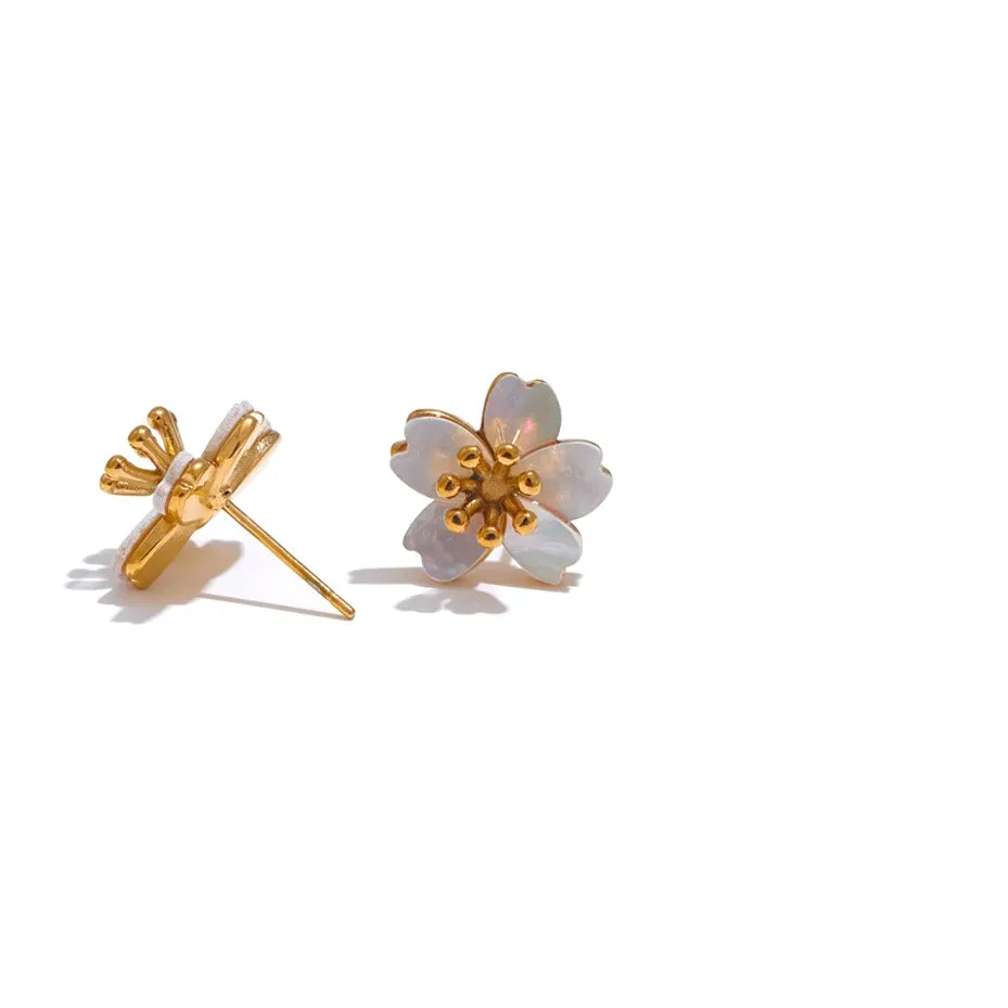 High Quality Natural Shell Flower Golden Daily Stud Earrings - Hypoallergenic Stainless Steel Exquisite Jewelry