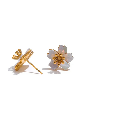 High Quality Natural Shell Flower Golden Daily Stud Earrings - Hypoallergenic Stainless Steel Exquisite Jewelry