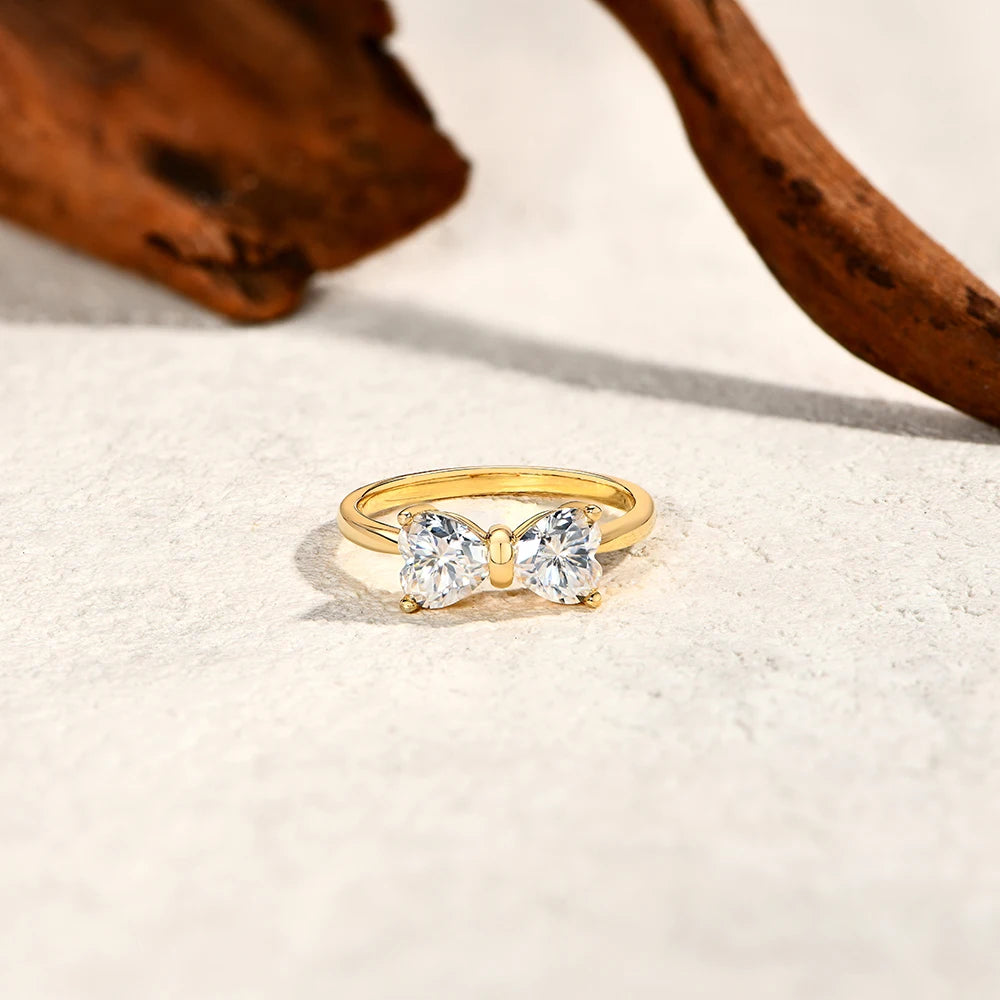 Luxe Jewels Valentine's Day Uniting Hearts 925 Sterling Silver Moissanite Ring (2pcs 0.8ct Heart-cut D VVS1)