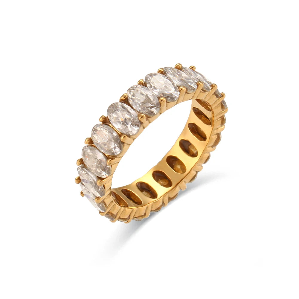 Luxe Jewels Zircon Oval Crystal Band Women’s Ring – 18K Gold Plated Tarnish-Free