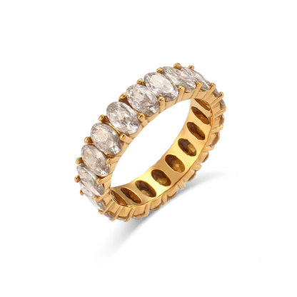 Luxe Jewels Zircon Oval Crystal Band Women’s Ring – 18K Gold Plated Tarnish-Free