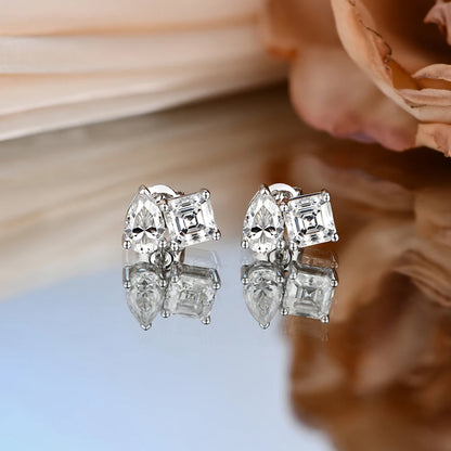 Luxury Moissanite 925 Silver Earrings Pear Asscher Shape Stud Earring for Women 2026 Valentine Day Gift