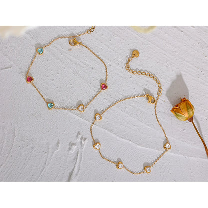 Colorful Heart Zircon Anklet – Gold Plated Stainless Steel