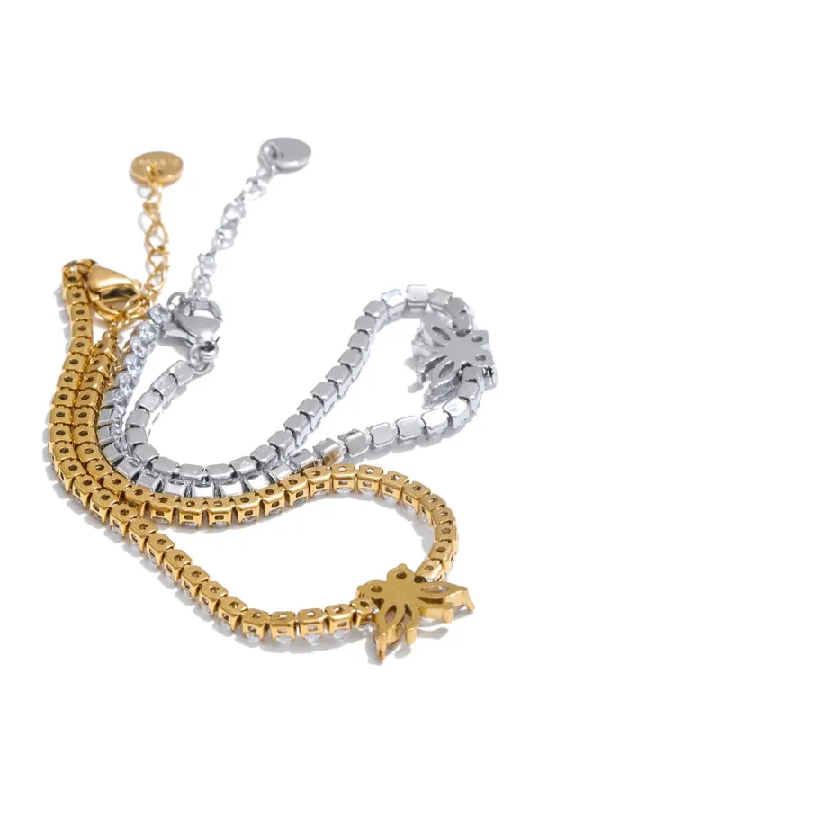 3MM Butterfly Zirconia Tennis Bracelet – Gold/Silver Stainless Steel, Delicate & Bling
