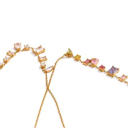 Colorful Cubic Zirconia Pendant Necklace Trendy Stainless Steel High Quality Jewelry